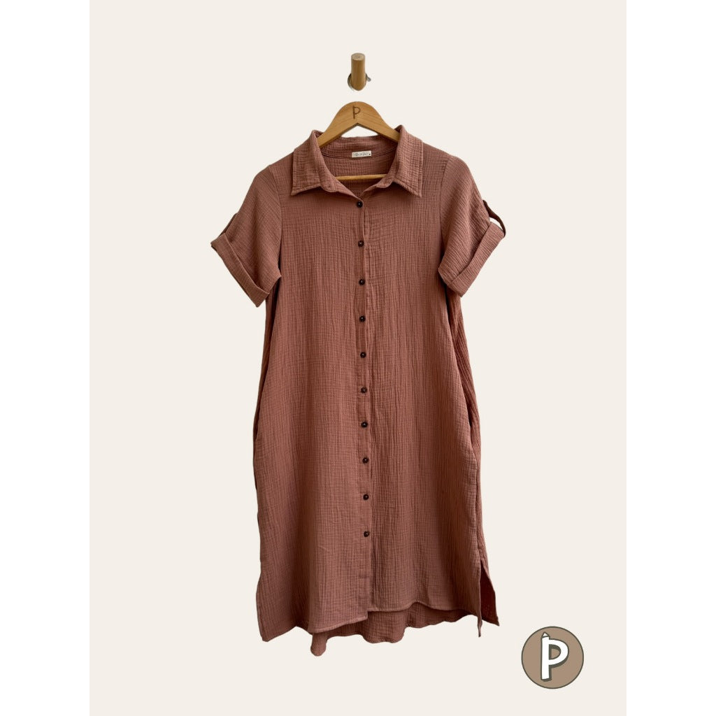 Pambahaymnl Gauze Buttoned Dress