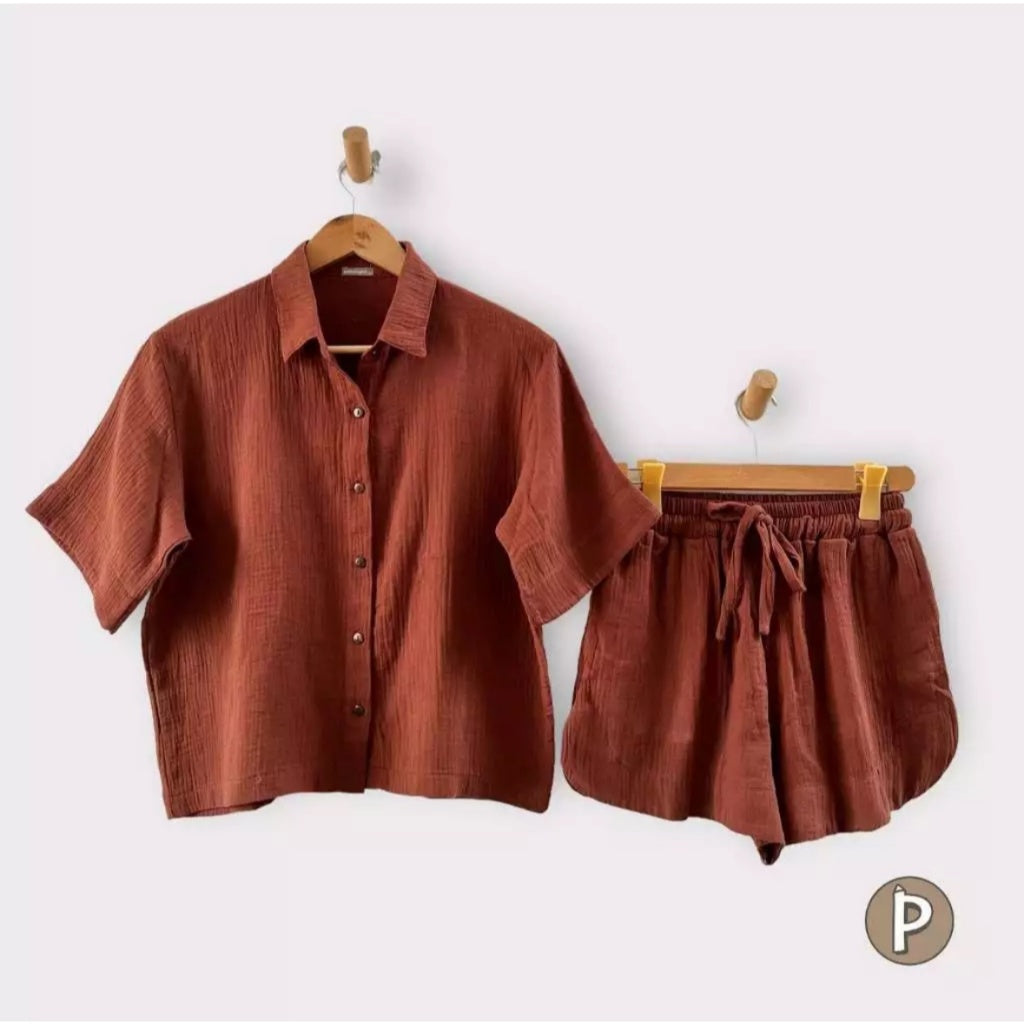 Pambahaymnl Buttoned Double Gauze Set