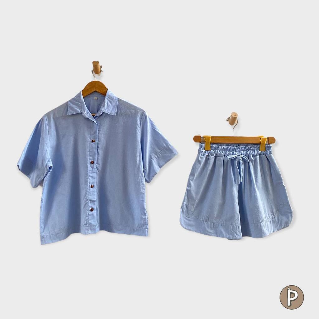 Pambahaymnl Buttoned Linen Shorts Set