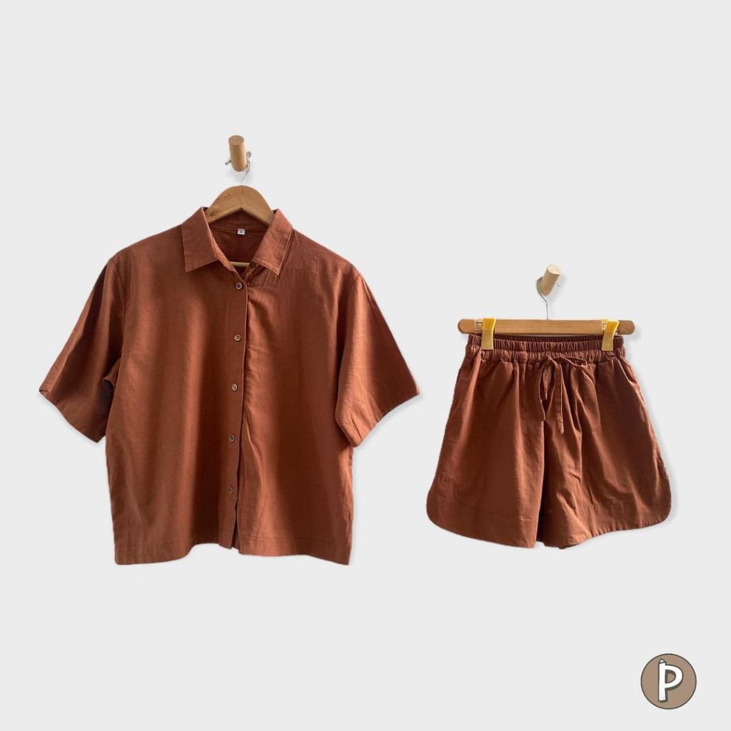 Pambahaymnl Buttoned Linen Shorts Set