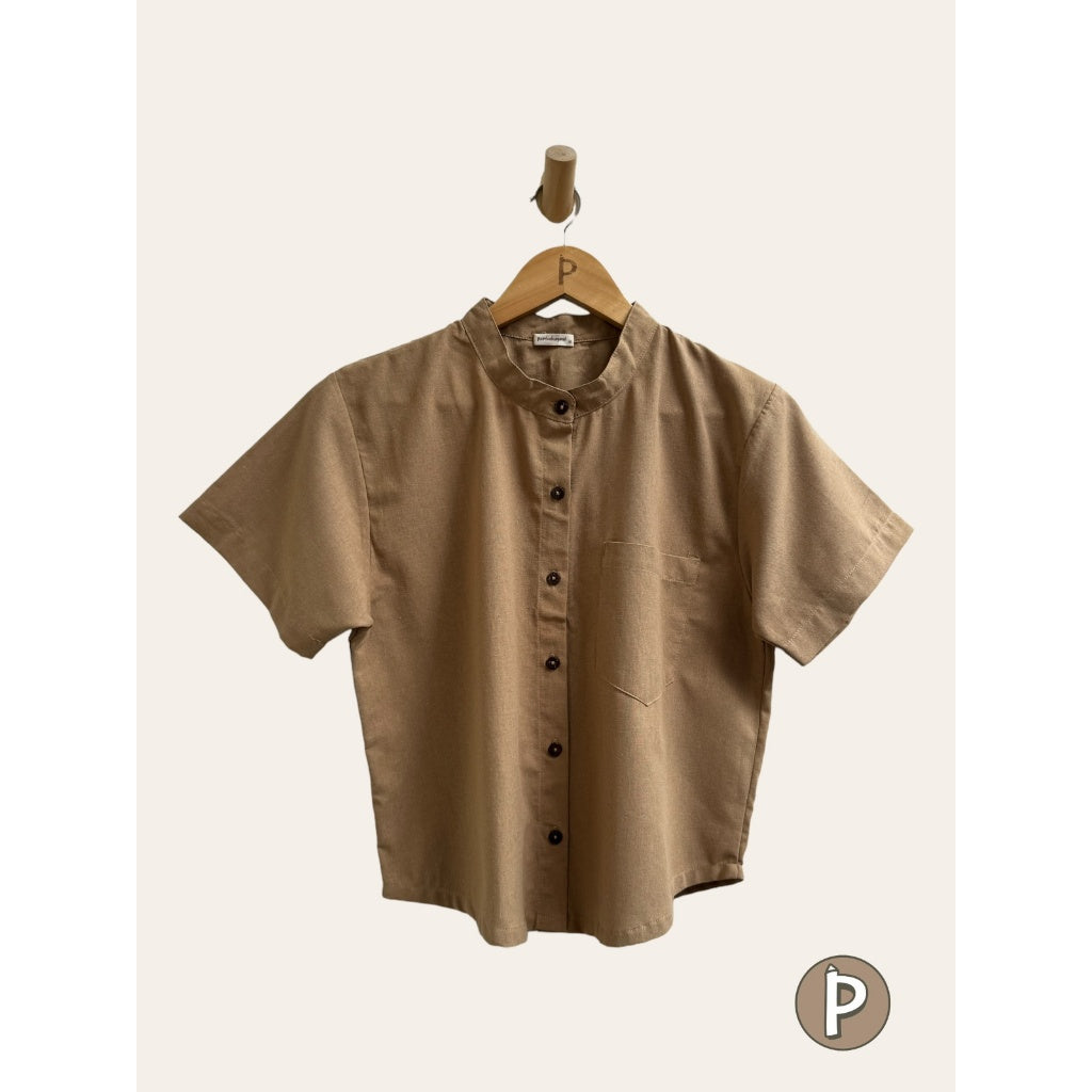 Pambahaymnl Chinese Collared Linen Top