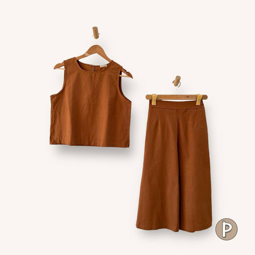 Pambahaymnl Sleeveless Culottes Linen Set