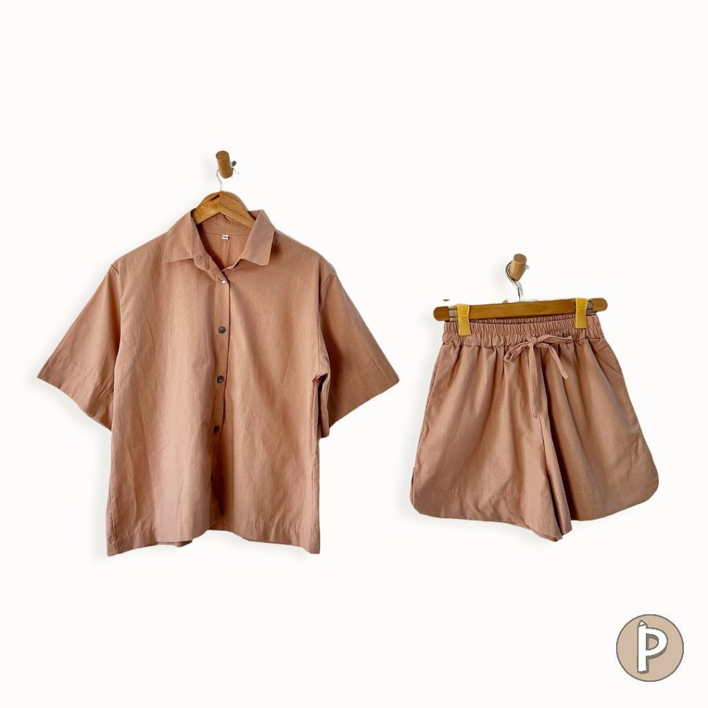 Pambahaymnl Buttoned Linen Shorts Set