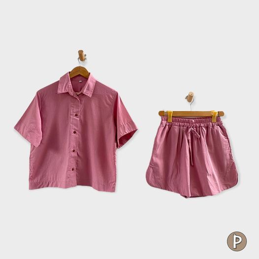 Pambahaymnl Buttoned Linen Shorts Set