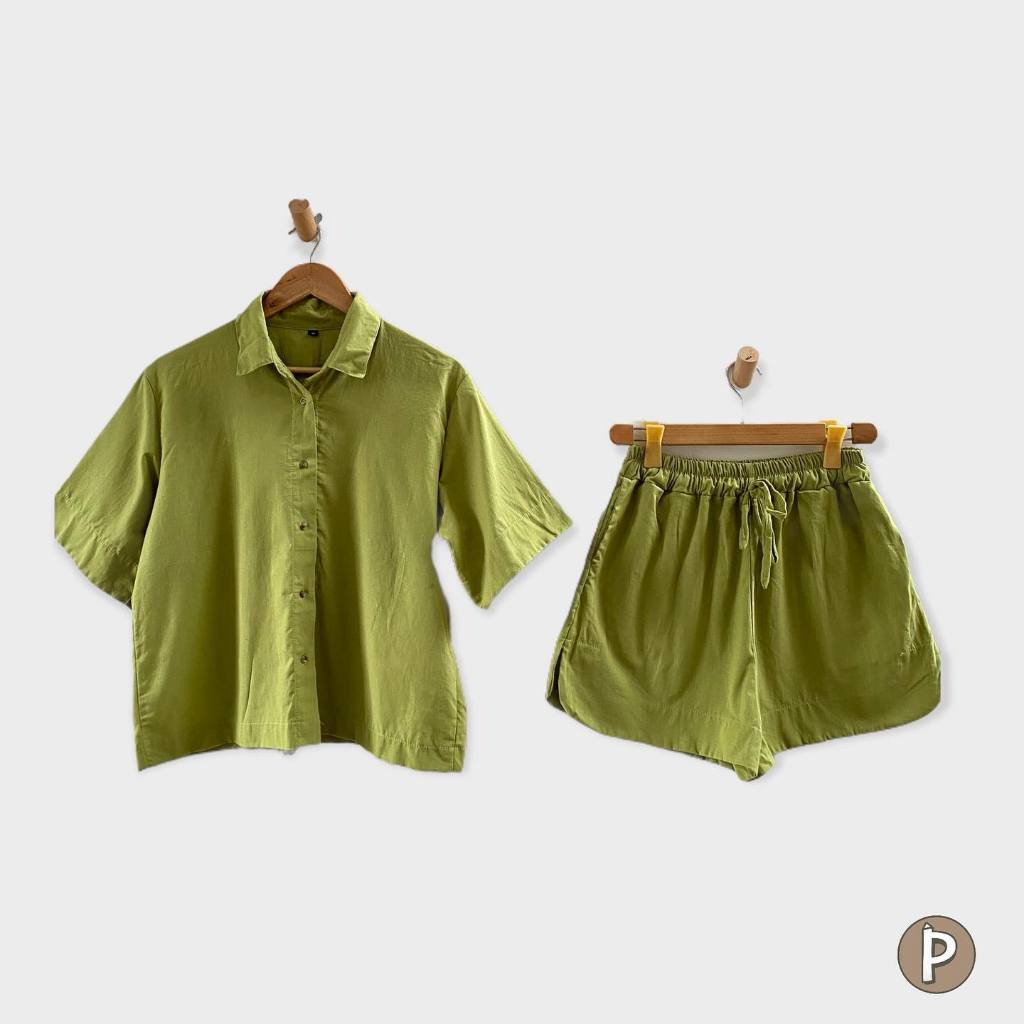 Pambahaymnl Buttoned Linen Shorts Set