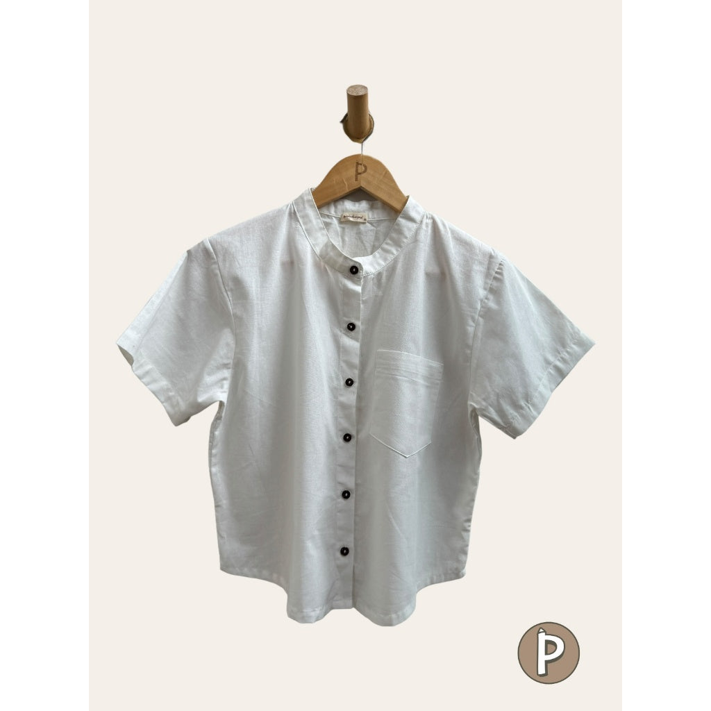 Pambahaymnl Chinese Collared Linen Top