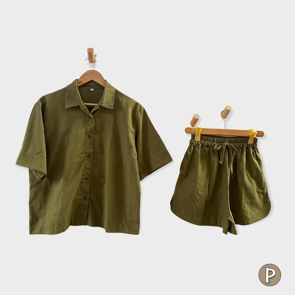 Pambahaymnl Buttoned Linen Shorts Set