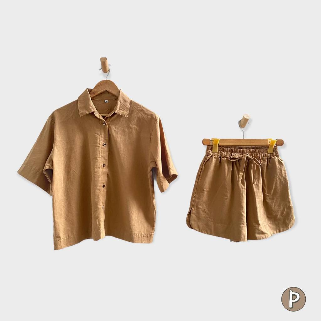 Pambahaymnl Buttoned Linen Shorts Set