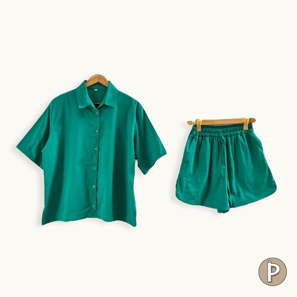 Pambahaymnl Buttoned Linen Shorts Set