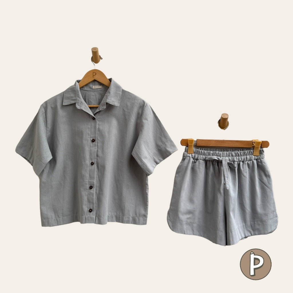 Pambahaymnl Buttoned Linen Shorts Set