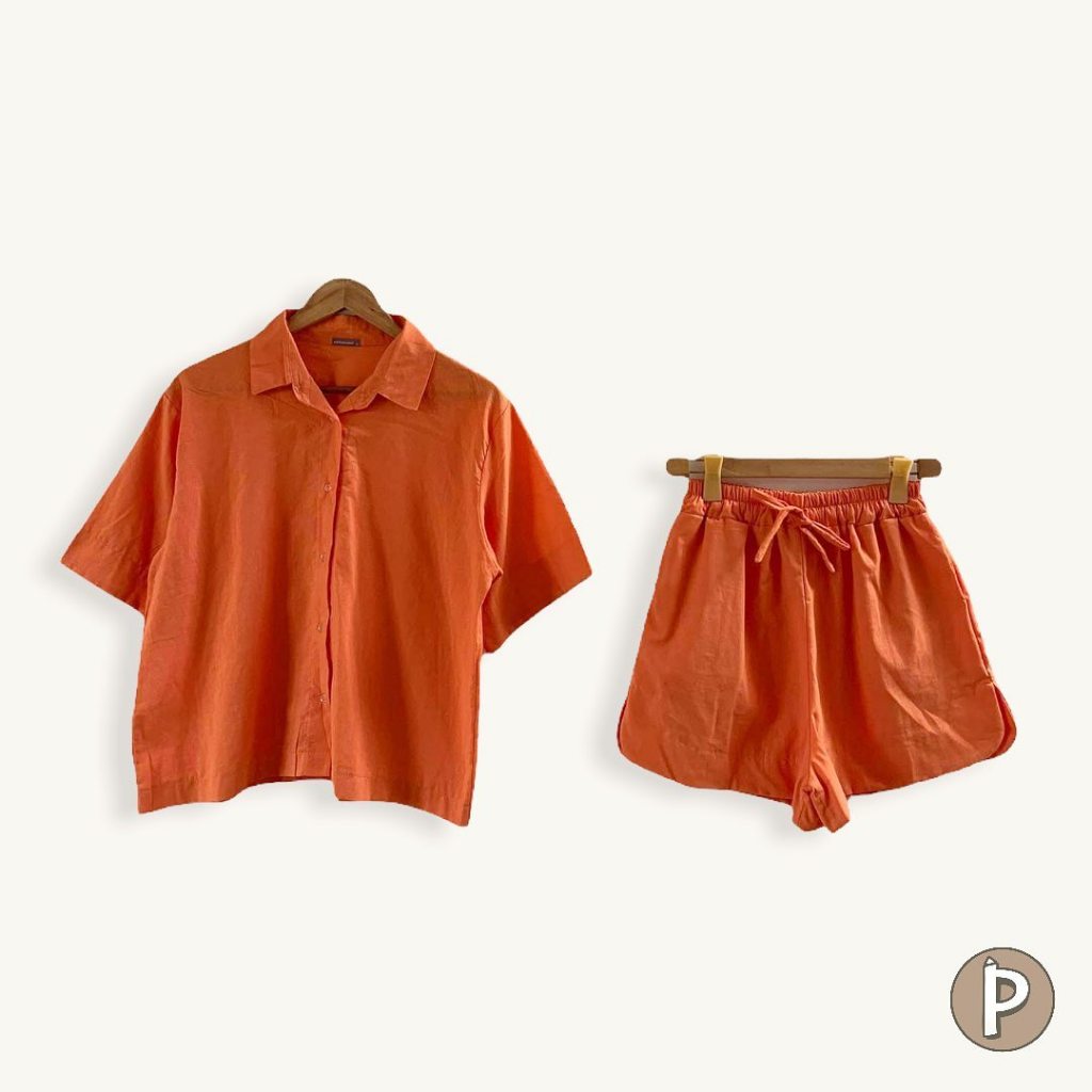 Pambahaymnl Buttoned Linen Shorts Set