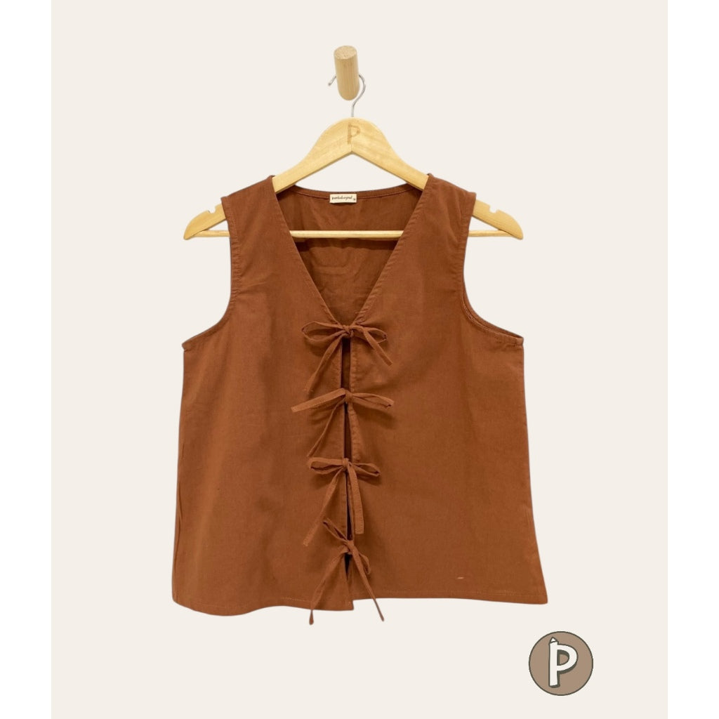 Pambahaymnl Sleeveless Ribbon Linen Top
