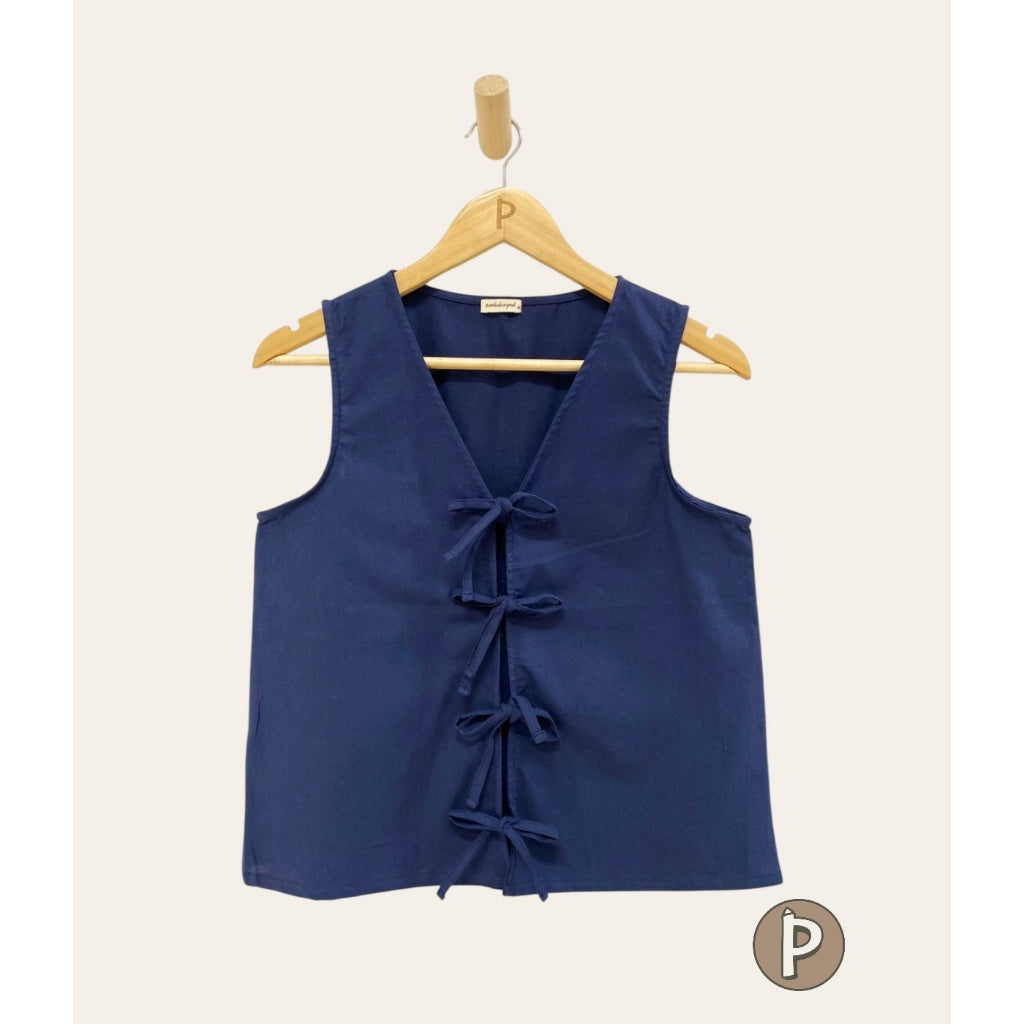 Pambahaymnl Sleeveless Ribbon Linen Top