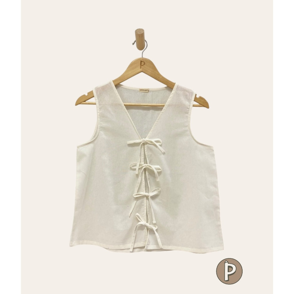 Pambahaymnl Sleeveless Ribbon Linen Top