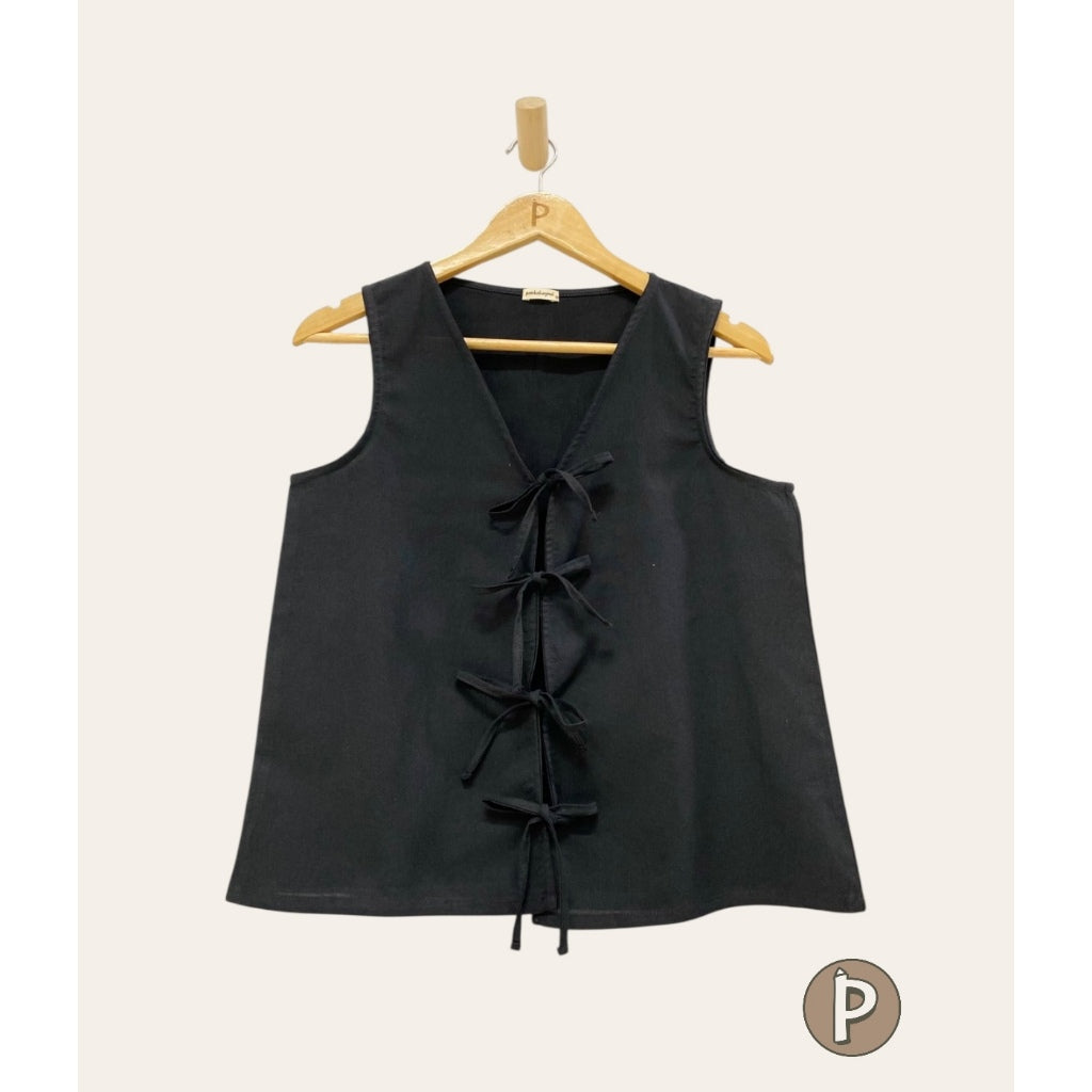 Pambahaymnl Sleeveless Ribbon Linen Top