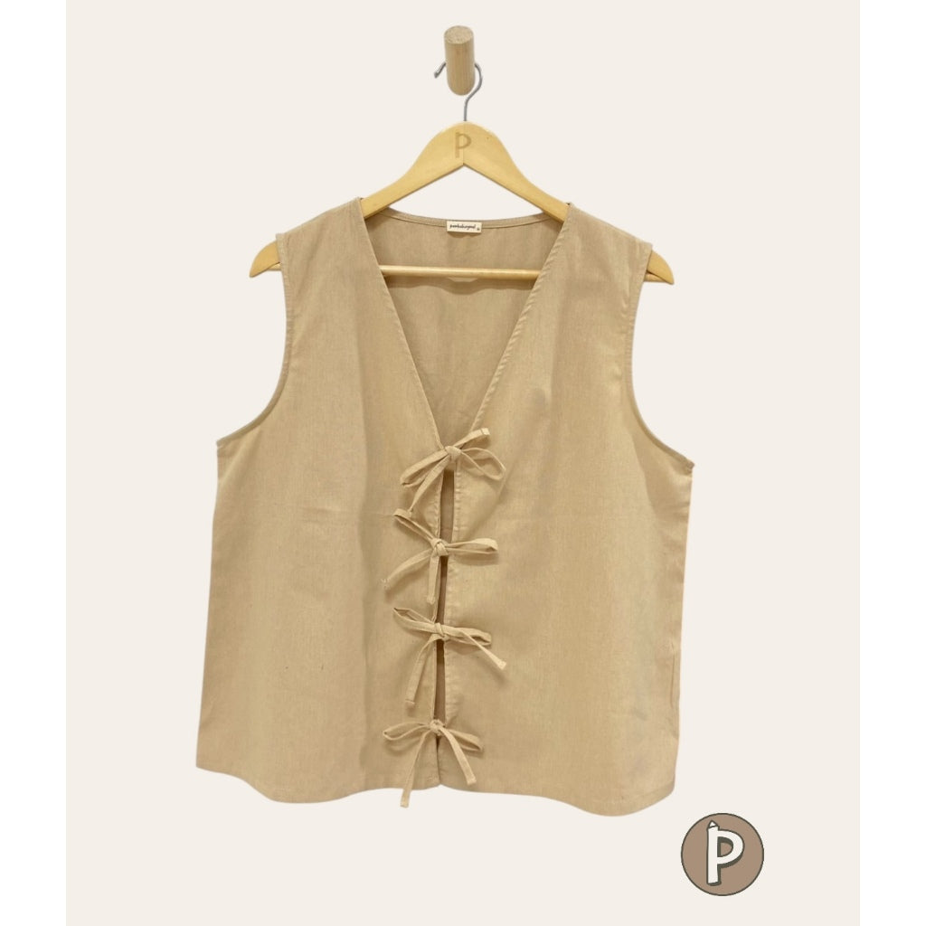 Pambahaymnl Sleeveless Ribbon Linen Top