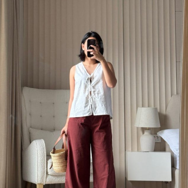 Pambahaymnl Sleeveless Ribbon Linen Top