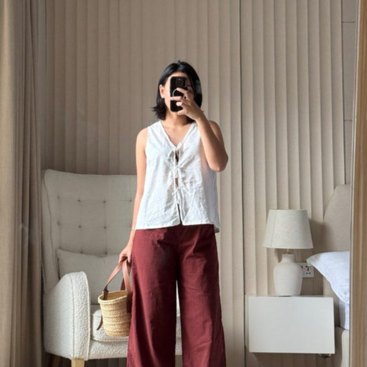 Pambahaymnl Sleeveless Ribbon Linen Top