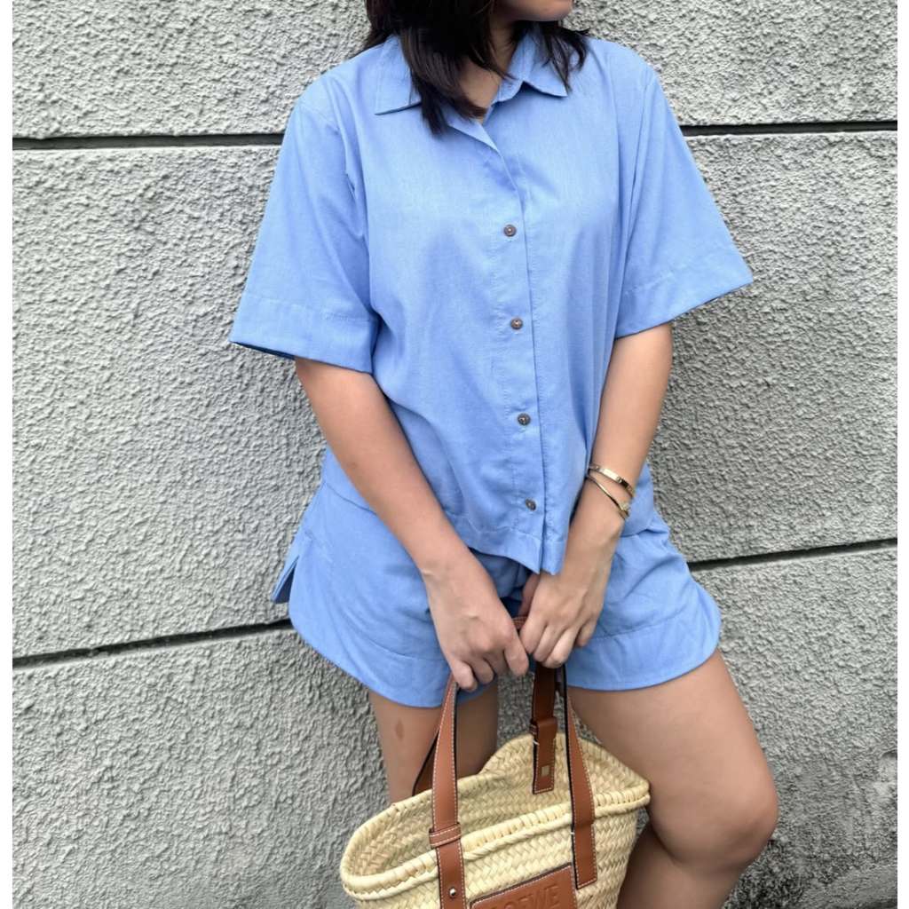 Pambahaymnl Buttoned Linen Shorts Set