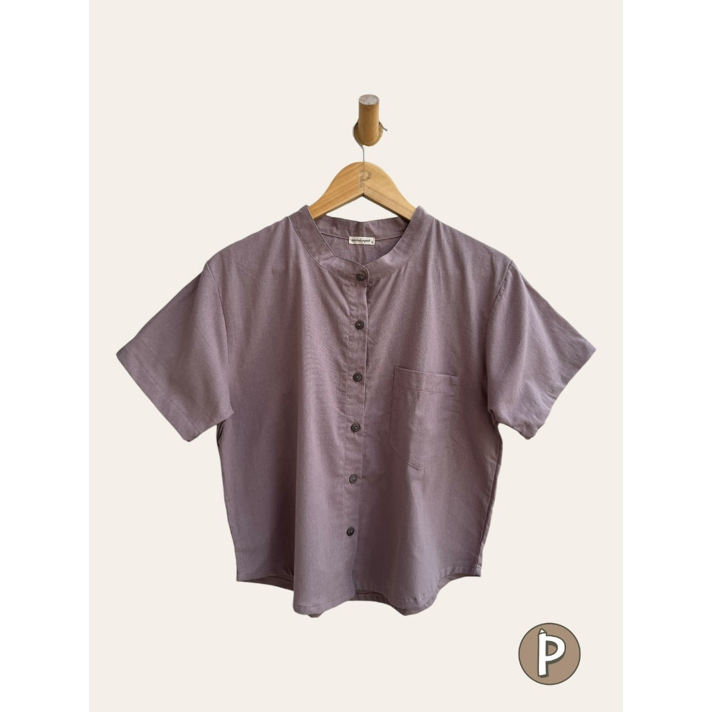 Pambahaymnl Chinese Collared Linen Top