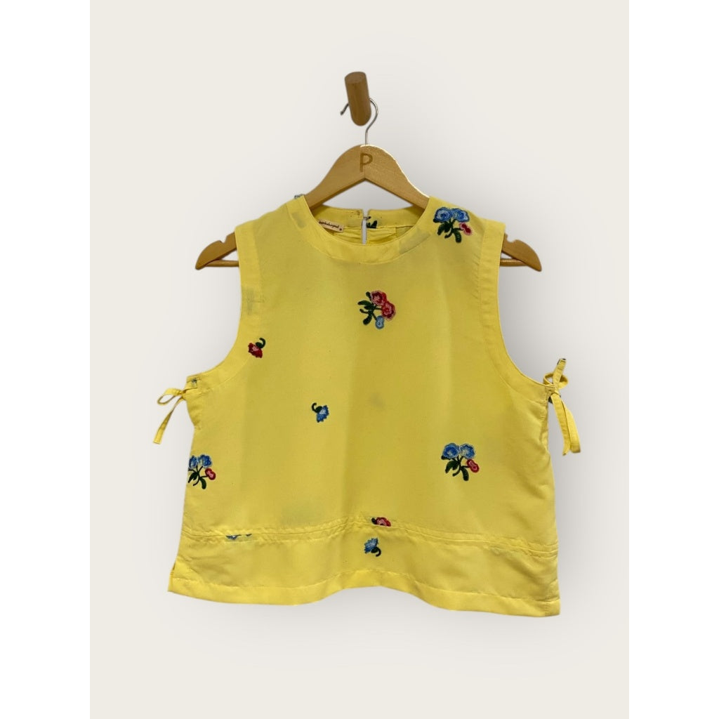 Pambahaymnl Floral Side Bow Sleeveless Poplin Top