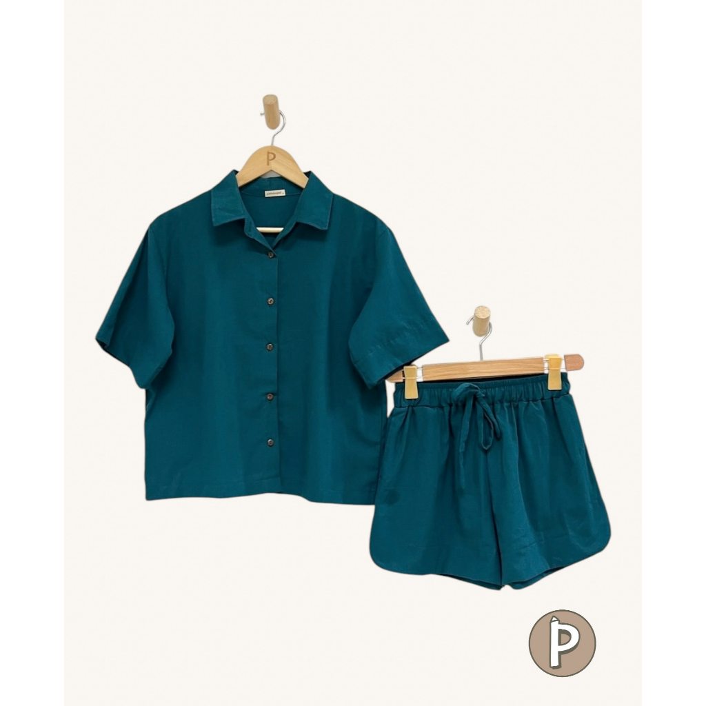 Pambahaymnl Buttoned Linen Shorts Set