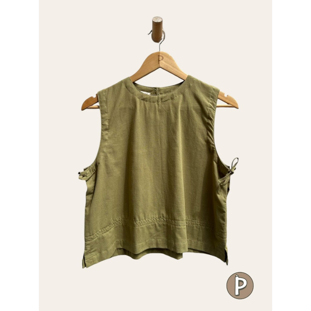 Pambahaymnl Side Bow Sleeveless Linen Top