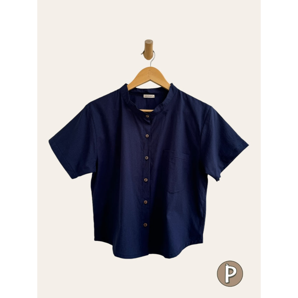 Pambahaymnl Chinese Collared Linen Top