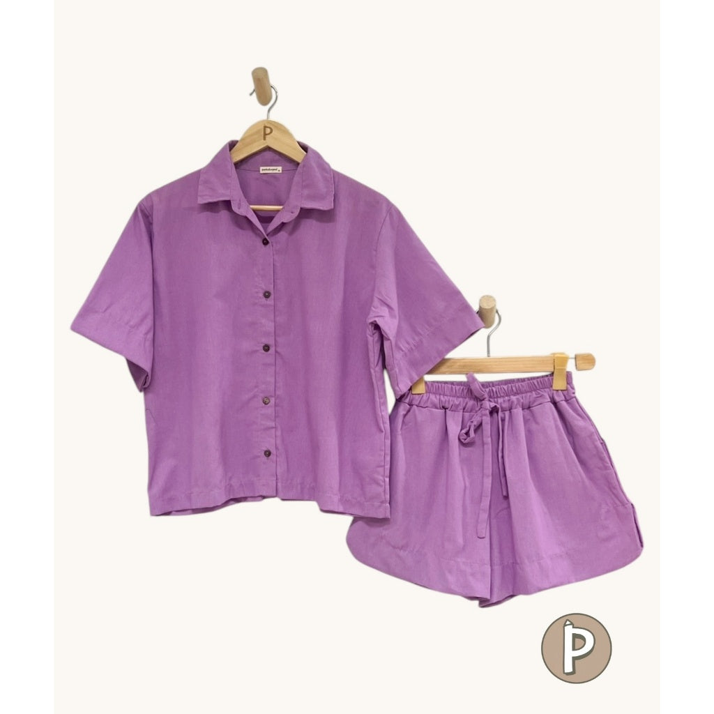 Pambahaymnl Buttoned Linen Shorts Set