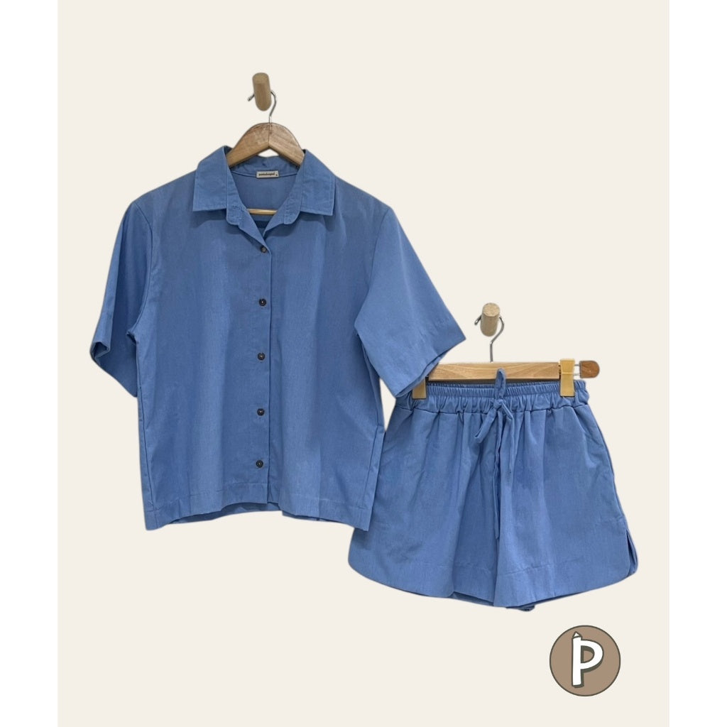 Pambahaymnl Buttoned Linen Shorts Set