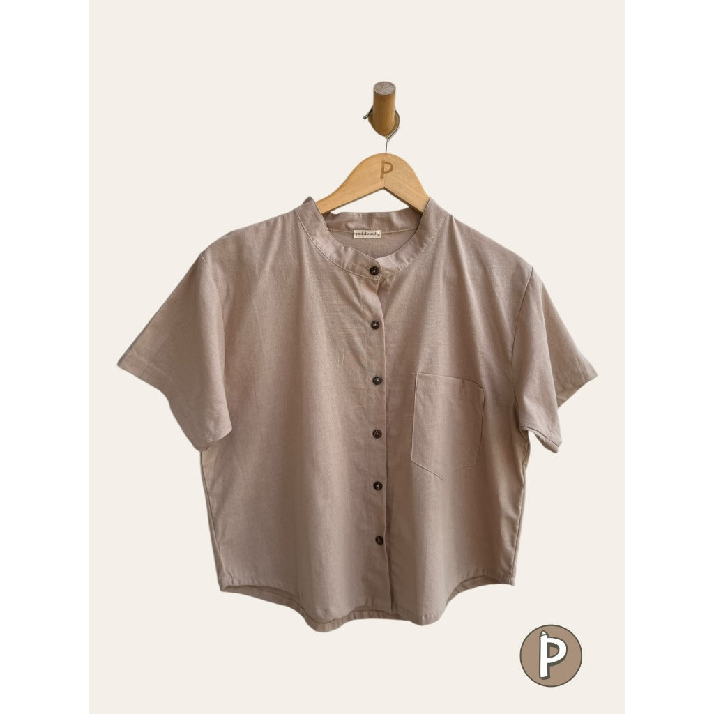 Pambahaymnl Chinese Collared Linen Top