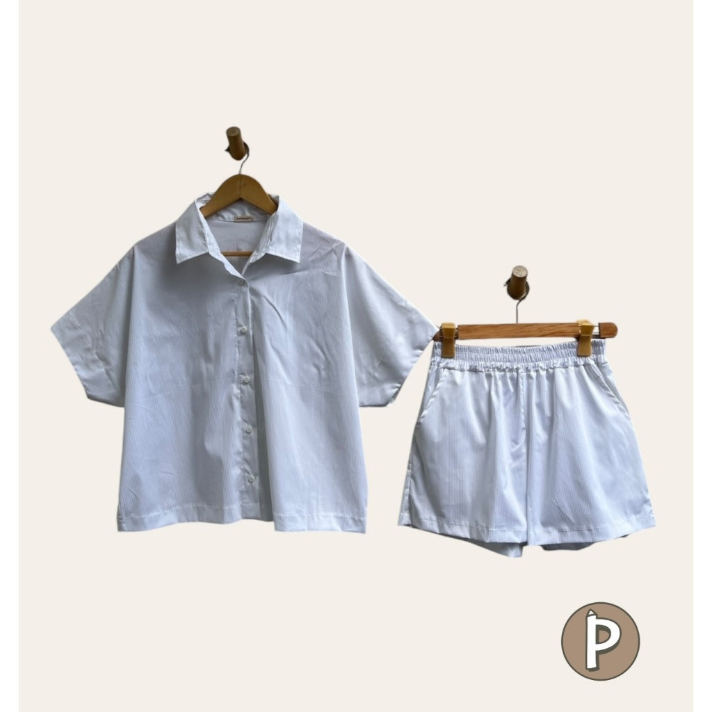 Pambahaymnl Batwing Buttoned Crumpled Linen Set