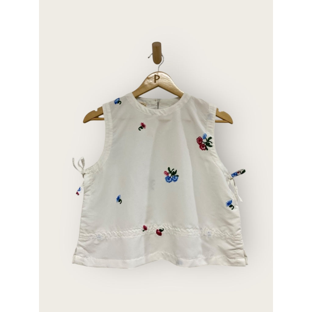 Pambahaymnl Floral Side Bow Sleeveless Poplin Top