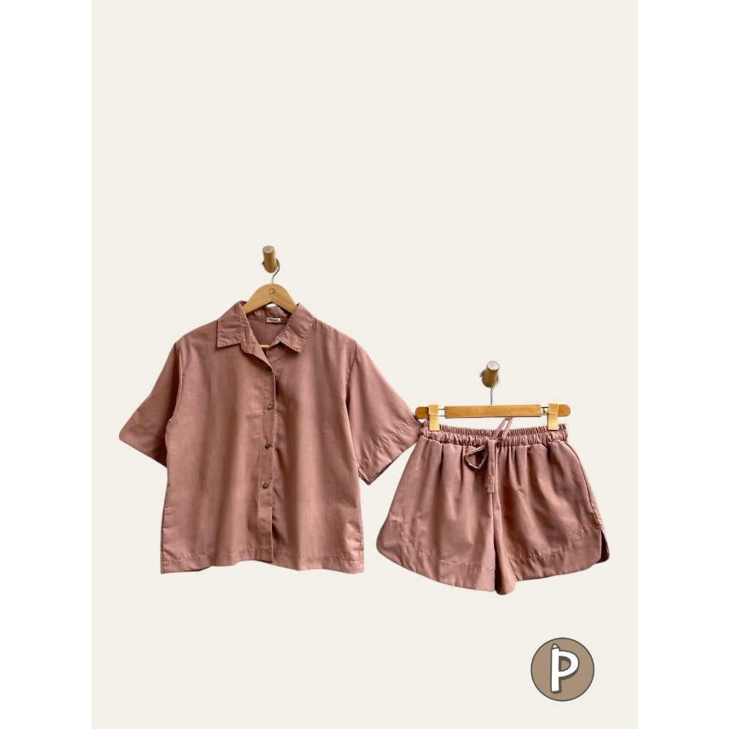Pambahaymnl Buttoned Linen Shorts Set
