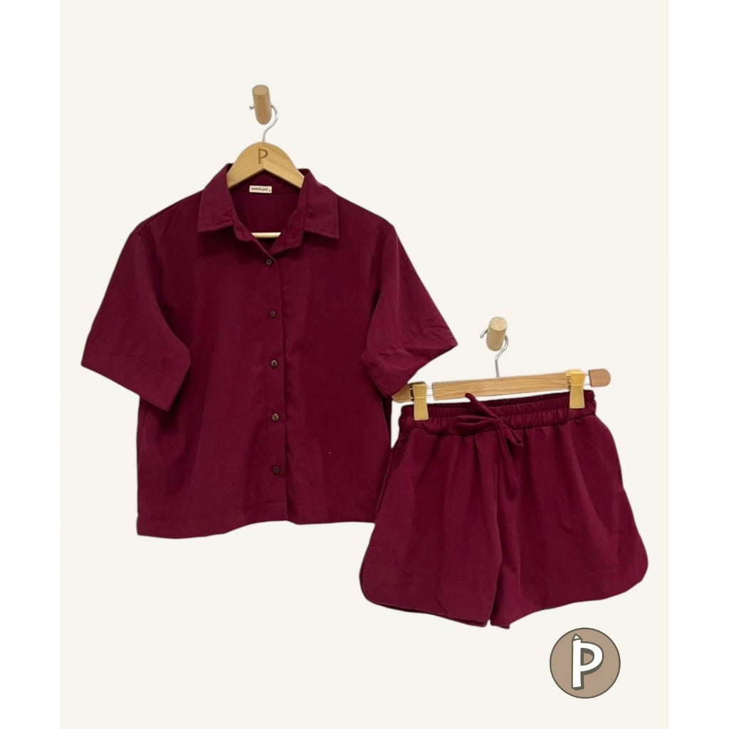 Pambahaymnl Buttoned Linen Shorts Set
