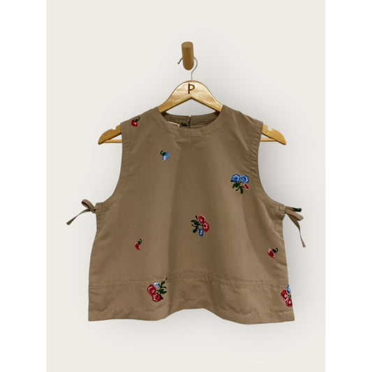 Pambahaymnl Floral Side Bow Sleeveless Poplin Top