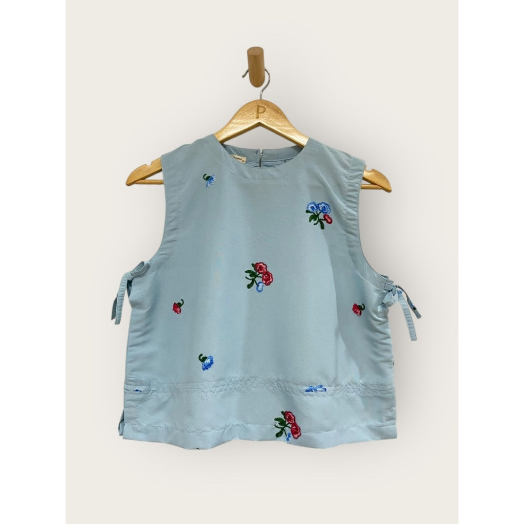 Pambahaymnl Floral Side Bow Sleeveless Poplin Top