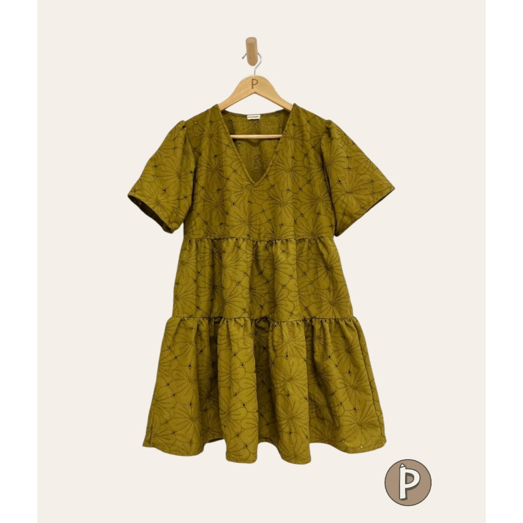 Pambahaymnl Eyelet Puff Sleeve Dress