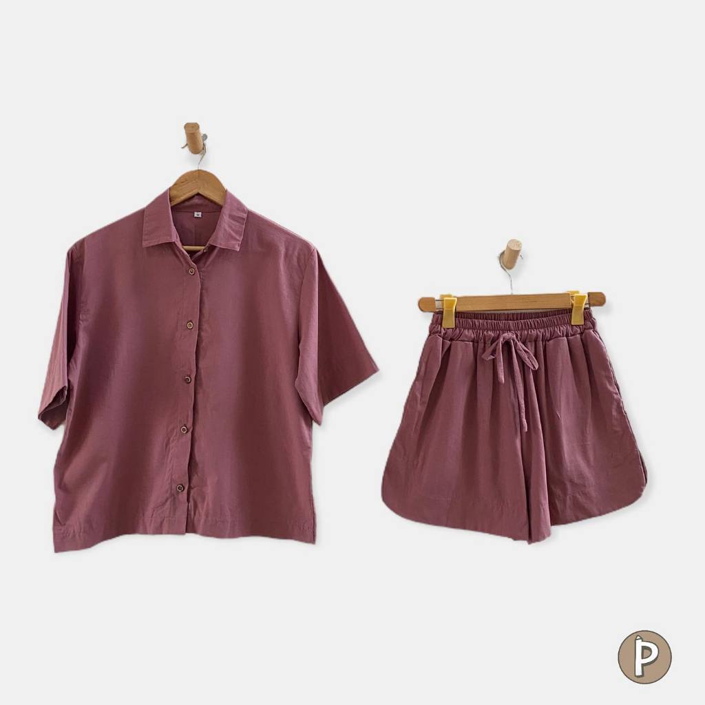 Pambahaymnl Buttoned Linen Shorts Set