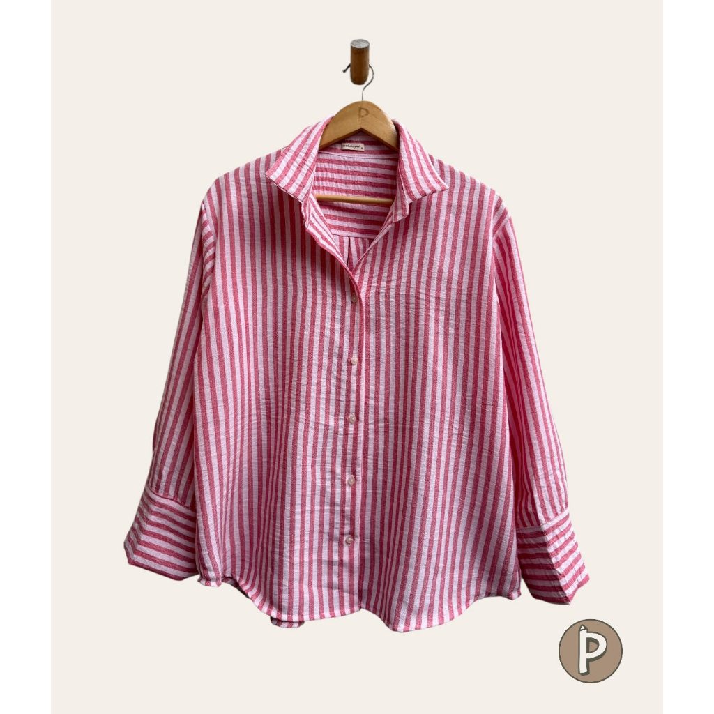 Pambahaymnl Lapel Stripes Linen Longsleeves