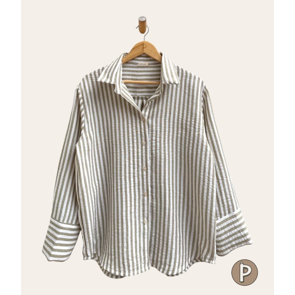 Pambahaymnl Lapel Stripes Linen Longsleeves