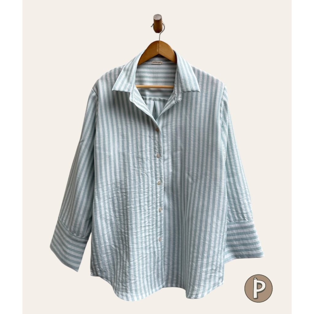Pambahaymnl Lapel Stripes Linen Longsleeves
