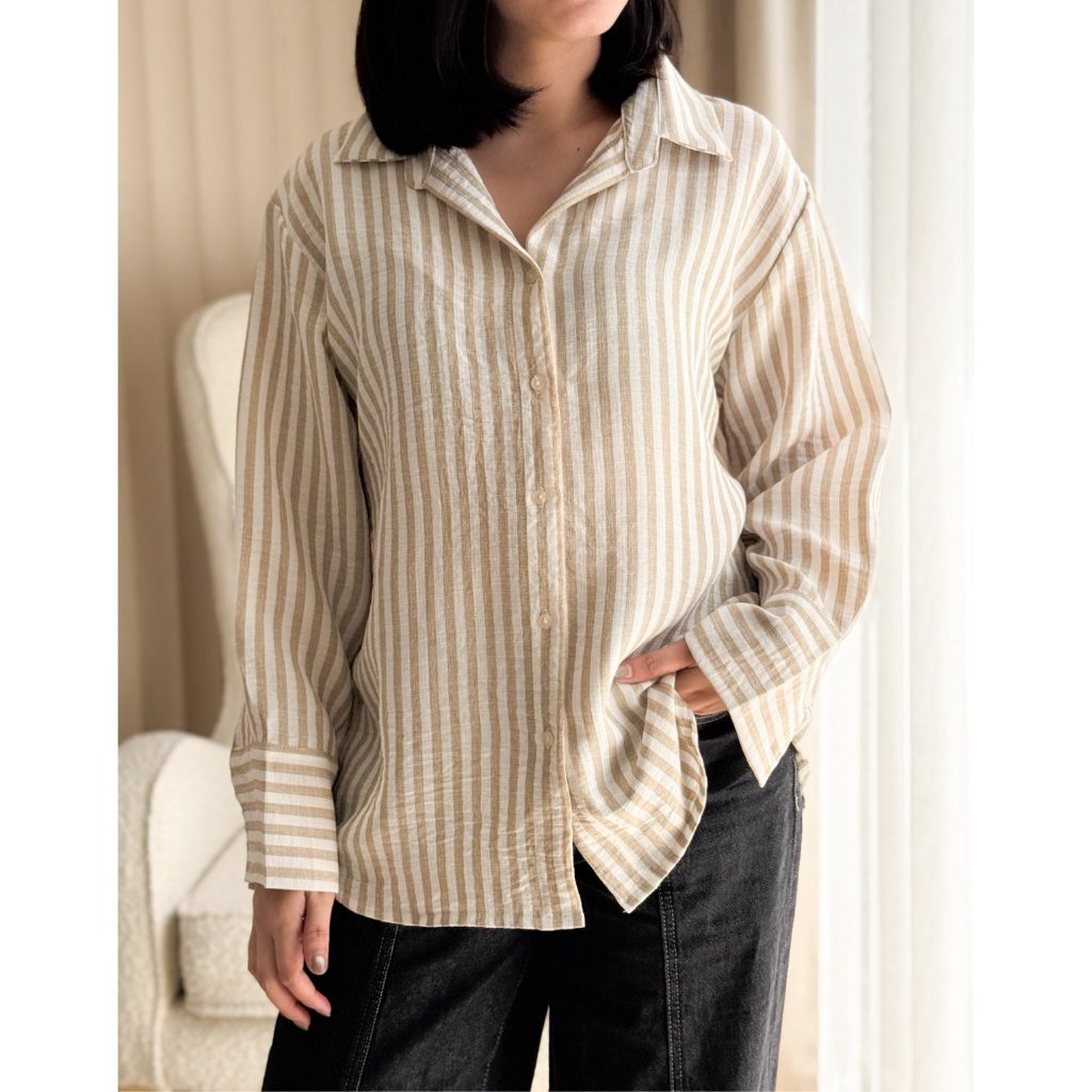 Pambahaymnl Lapel Stripes Linen Longsleeves