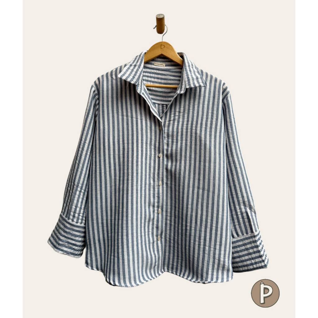 Pambahaymnl Lapel Stripes Linen Longsleeves