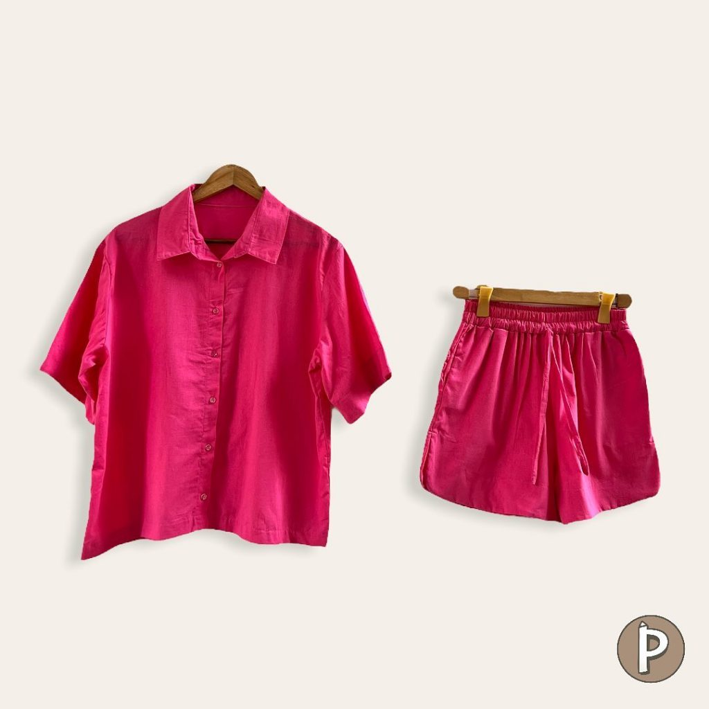 Pambahaymnl Buttoned Linen Shorts Set