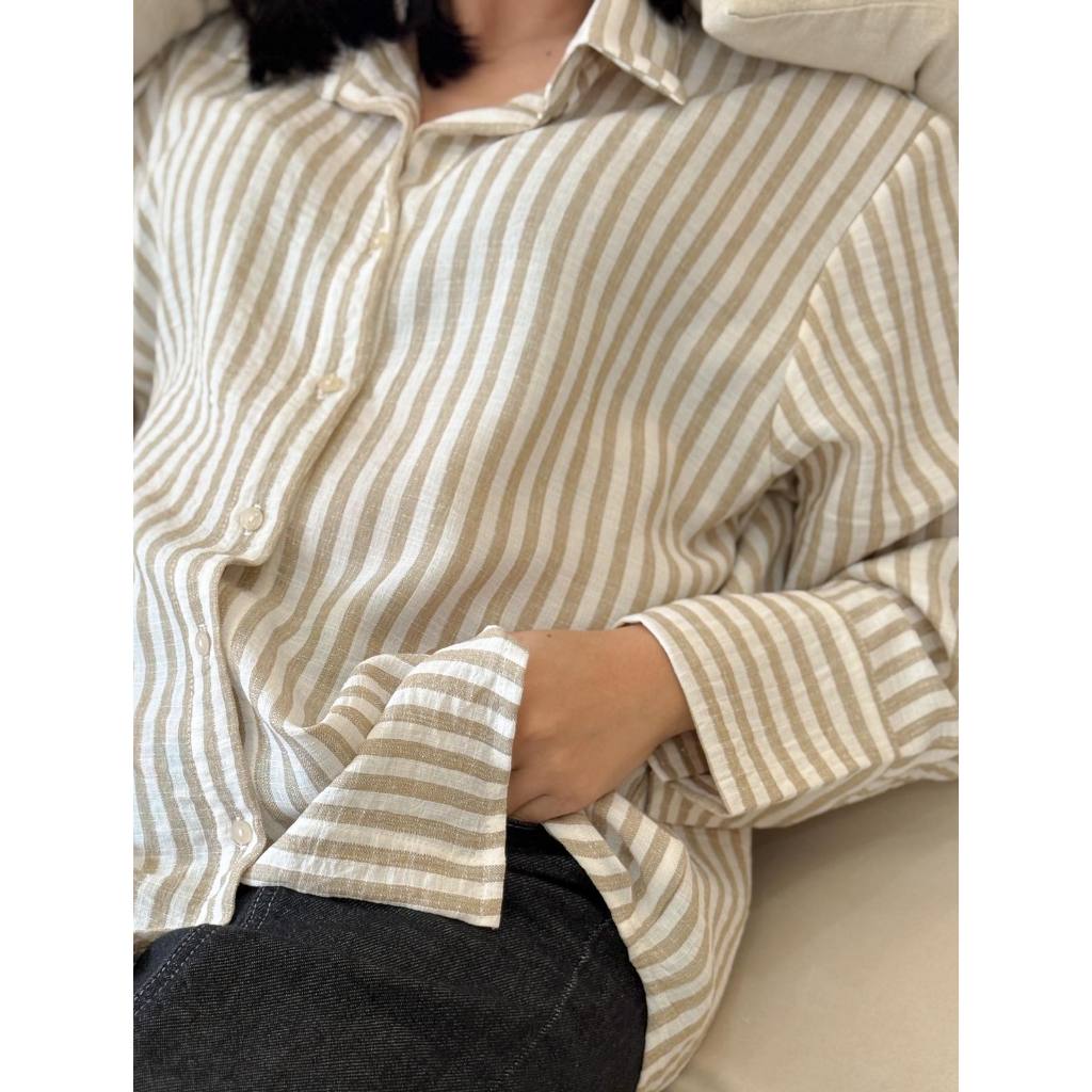 Pambahaymnl Lapel Stripes Linen Longsleeves