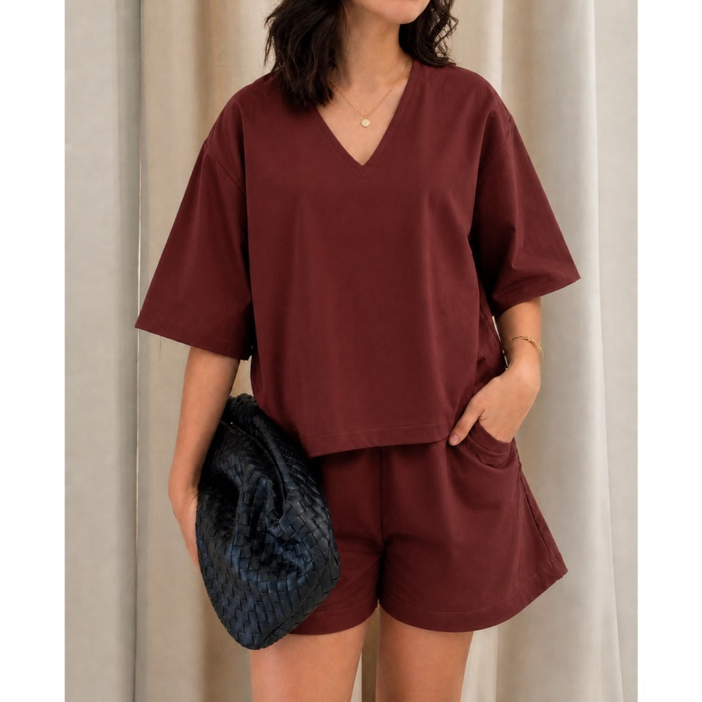 Pambahaymnl Vneck Linen Short Set