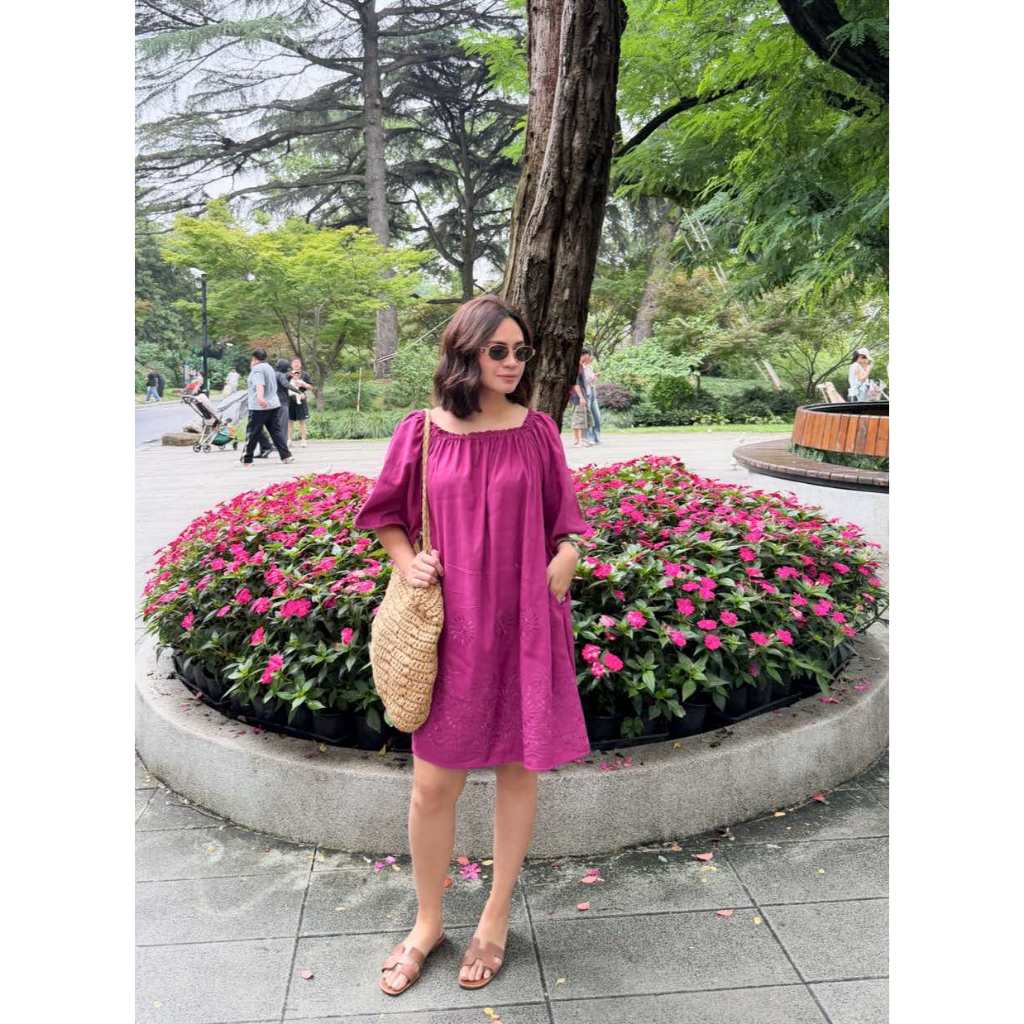 Pambahaymnl Eyelet Bell Sleeve Dress