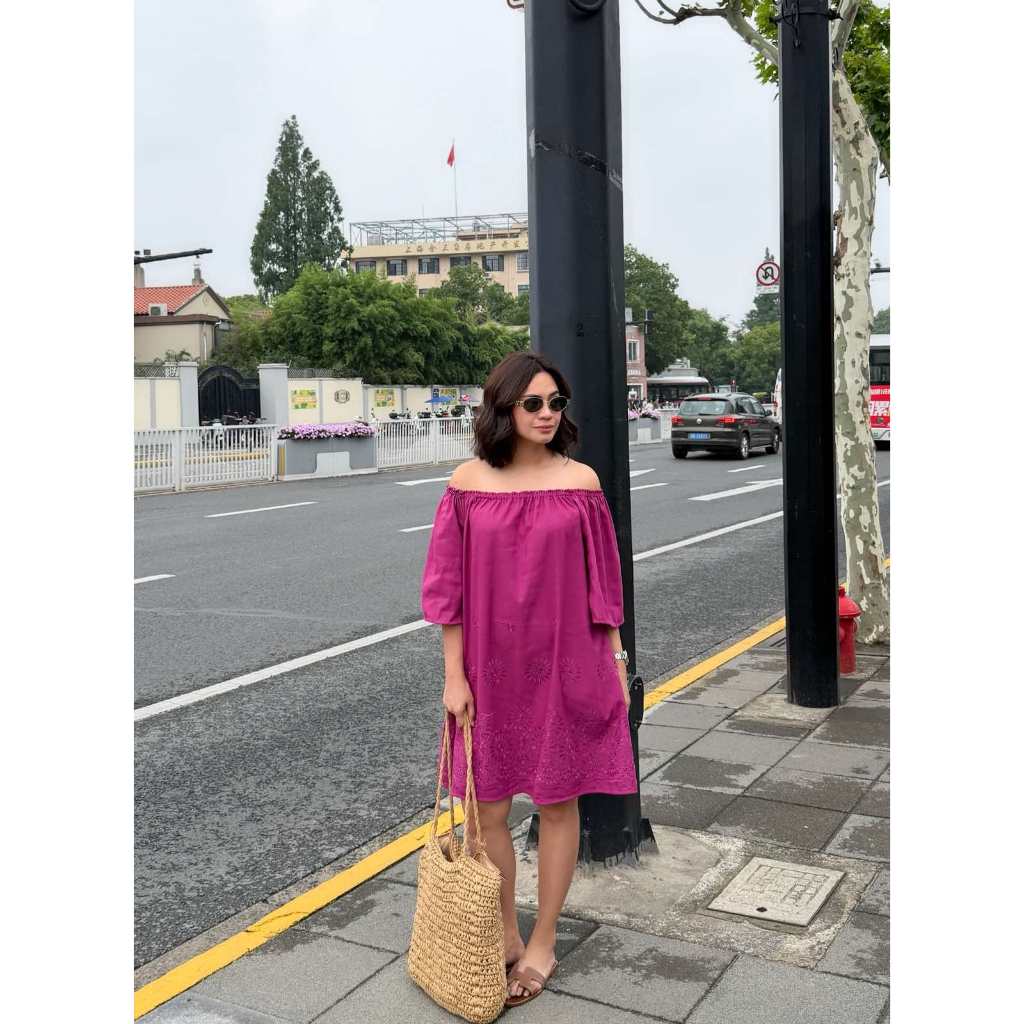 Pambahaymnl Eyelet Bell Sleeve Dress