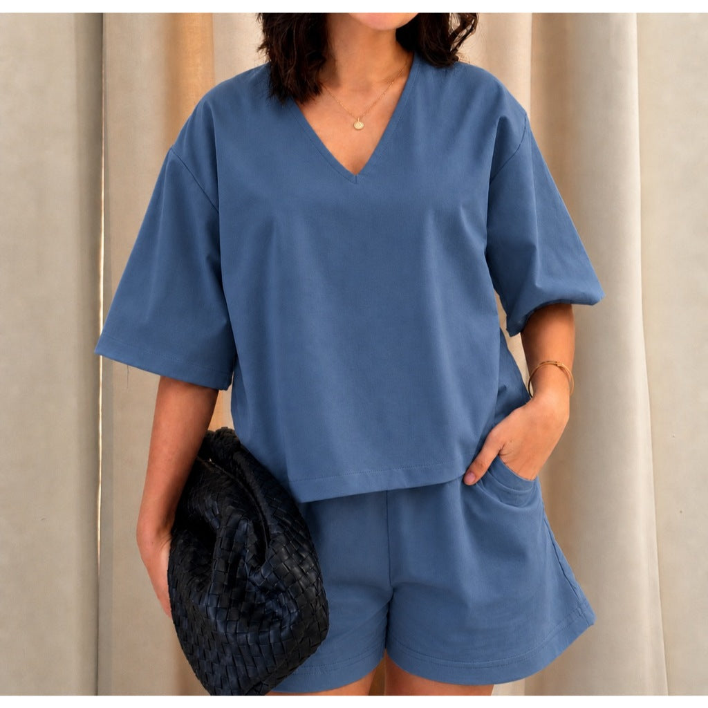 Pambahaymnl Vneck Linen Short Set